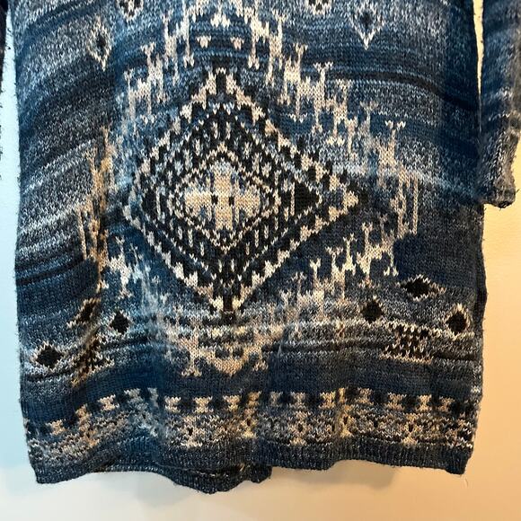 J.Jill Sweater Coat SZ MP Blue Aztec Boho Duster Long Cardigan Southwestern EUC - Picture 9 of 9